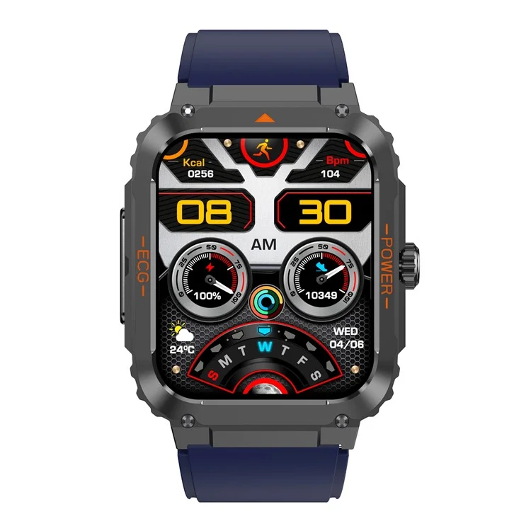 ET550 Sports Bracelet ECG Blood Sugar Heart Rate Body Temperature Monitoring Bluetooth-compatible Call Smart Watch, Silicone Strap - Blue