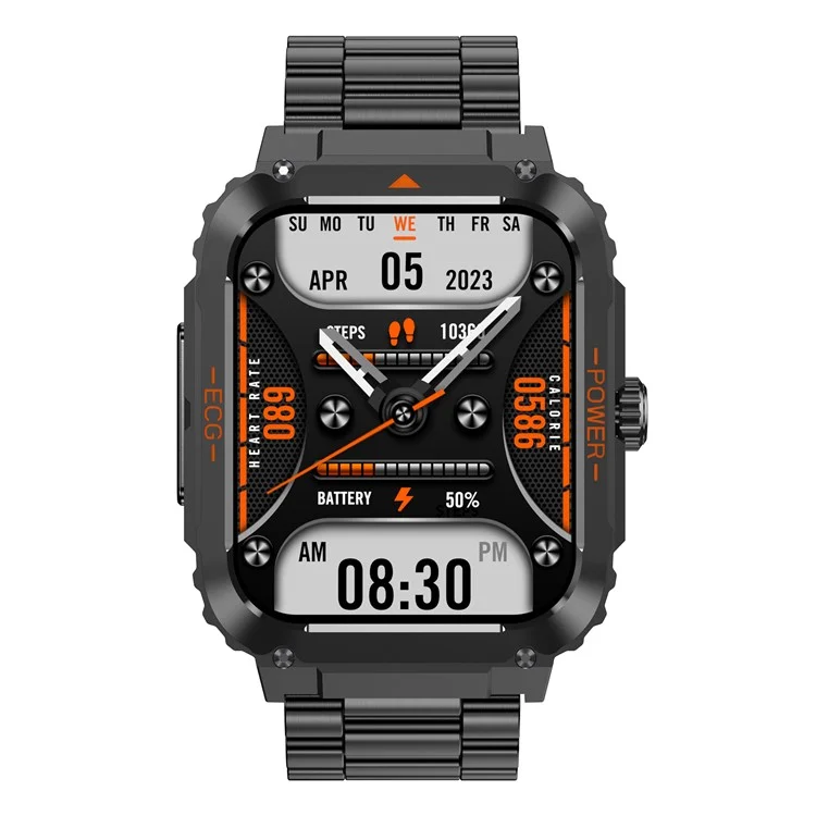 ET550 IP68 Bracciale sportivo impermeabile ECG Monitoraggio della glicemia, della frequenza cardiaca e della temperatura corporea Smart Watch, Cinturino in acciaio