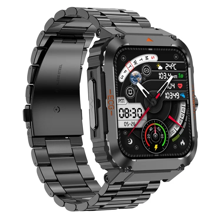 ET550 IP68 Bracciale sportivo impermeabile ECG Monitoraggio della glicemia, della frequenza cardiaca e della temperatura corporea Smart Watch, Cinturino in acciaio