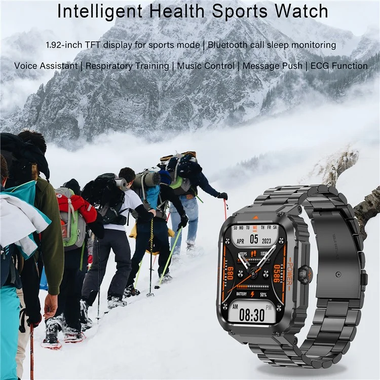 ET550 IP68 Bracciale sportivo impermeabile ECG Monitoraggio della glicemia, della frequenza cardiaca e della temperatura corporea Smart Watch, Cinturino in acciaio