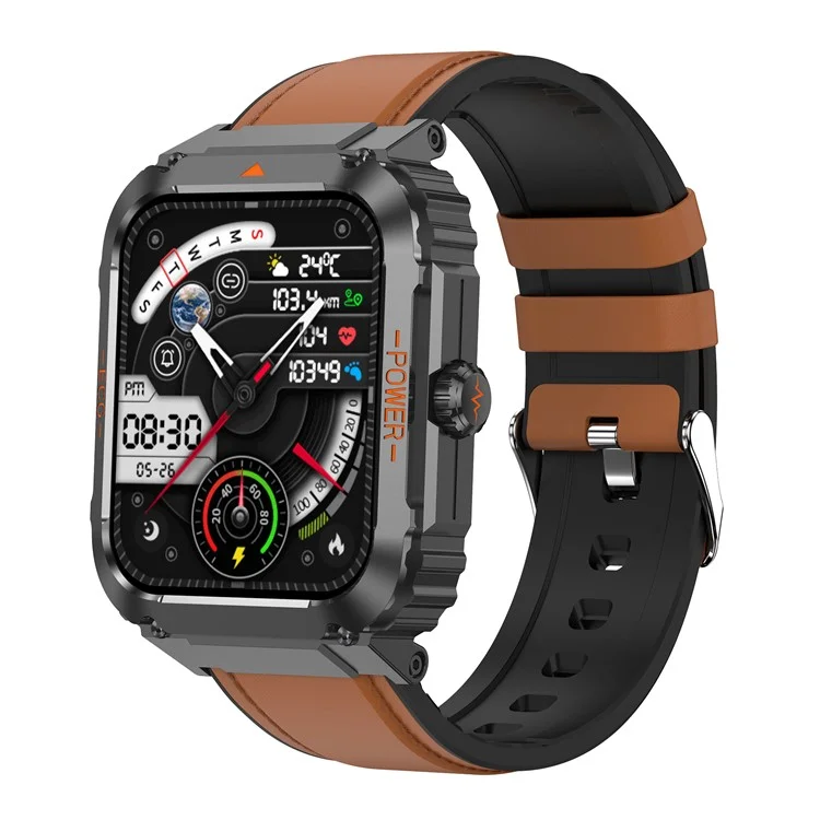 ET550 Fitness Tracker Bracciale ECG ECG Giadia di Zucchero Cardiaco Monitoraggio Della Temperatura Corporeo Chiamata Bluetooth Smart Watch, Cinturino in Pelle - Marrone