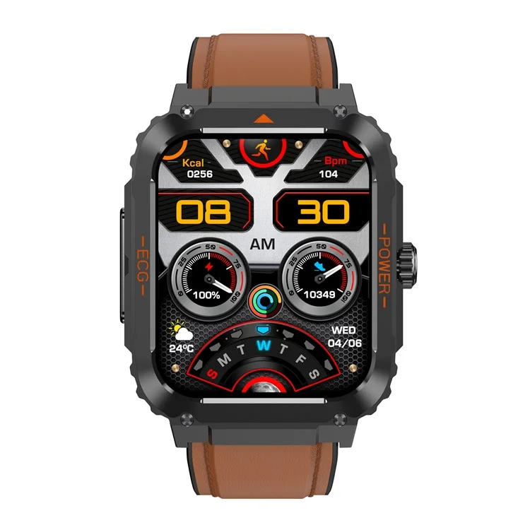 Pulseira Rastreador de Fitness ET550 ECG Monitoramento de Açúcar no Sangue Frequência Cardíaca Temperatura Corporal Bluetooth Chamada Smartwatch, Pulseira de Couro - Marrom