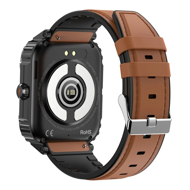 Pulseira Rastreador de Fitness ET550 ECG Monitoramento de Açúcar no Sangue Frequência Cardíaca Temperatura Corporal Bluetooth Chamada Smartwatch, Pulseira de Couro - Marrom