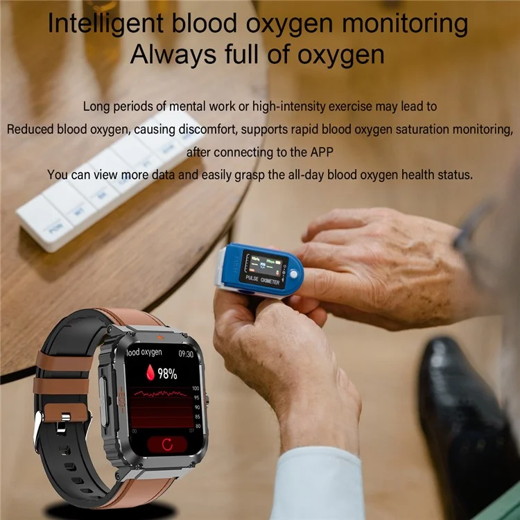 Et550 Fitness Tracker Pulsera ECG Azúcar de Azúcar en Sangre Monitoreo de Temperatura Corporal Monitoreo Bluetooth Call Smart Watch, Correa de Cuero - Marrón