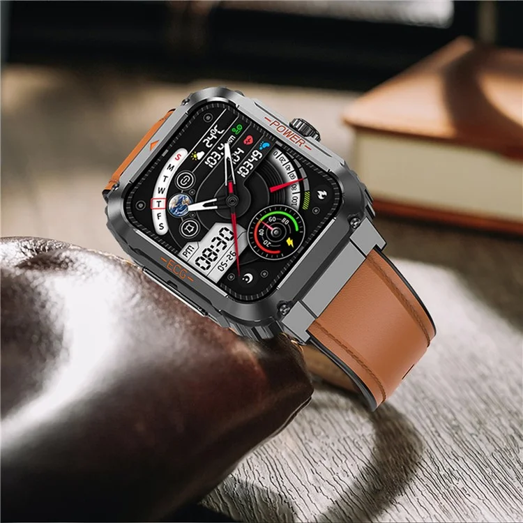 Pulseira Rastreador de Fitness ET550 ECG Monitoramento de Açúcar no Sangue Frequência Cardíaca Temperatura Corporal Bluetooth Chamada Smartwatch, Pulseira de Couro - Marrom