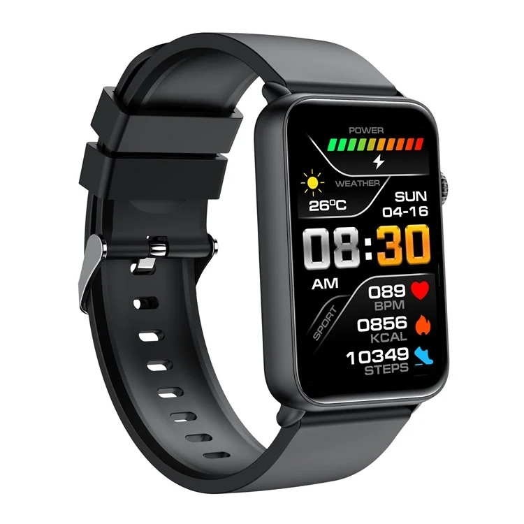 ET620 Montre électrique de 1,57 pouce avec surveillance ECG, température, fréquence cardiaque, Bluetooth, appels, IP67 Waterproof Smart Bracelet, Bracelet en TPU - Noir