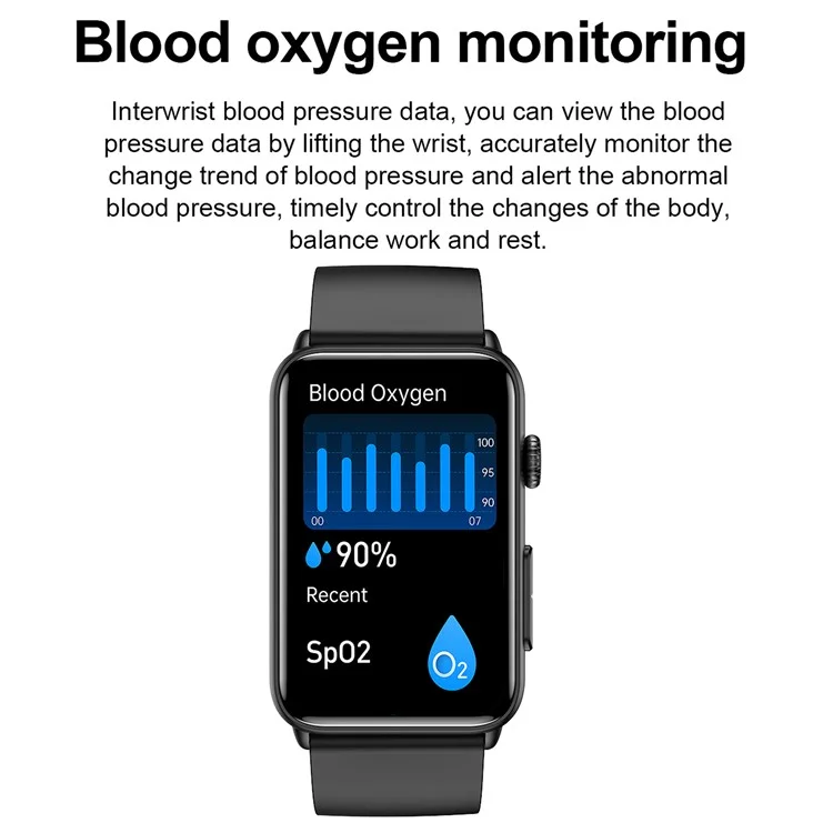 ET620 Montre électrique de 1,57 pouce avec surveillance ECG, température, fréquence cardiaque, Bluetooth, appels, IP67 Waterproof Smart Bracelet, Bracelet en TPU - Noir