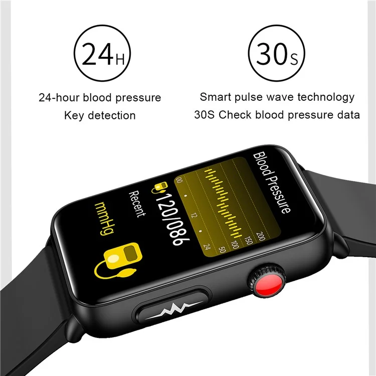 ET620 Montre électrique de 1,57 pouce avec surveillance ECG, température, fréquence cardiaque, Bluetooth, appels, IP67 Waterproof Smart Bracelet, Bracelet en TPU - Noir