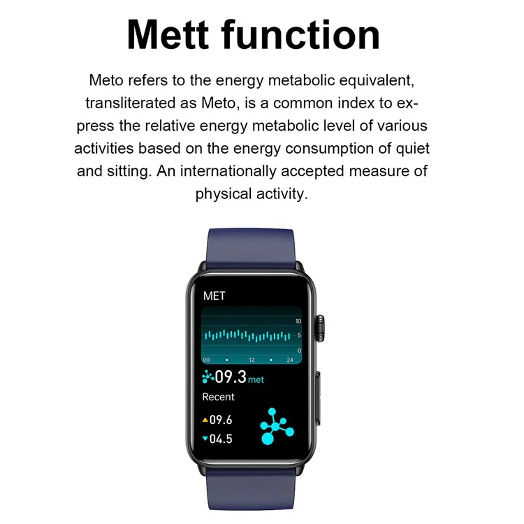 ET620 Montre électrique de 1,57 pouce avec surveillance ECG, température, fréquence cardiaque, Bluetooth, appels, IP67 Waterproof Smart Bracelet, Bracelet en TPU - Noir