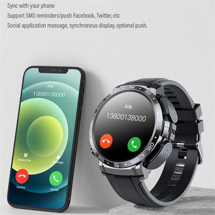 M68PLUS 3-em-1 Headset Smart Watch 1,52 polegadas Tela TFT HD Redonda Pulseira Esportiva Suporte Dupla Chamada, Música Local