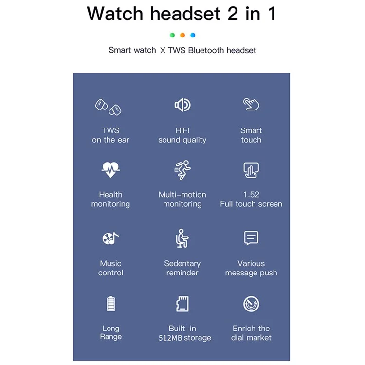 M68PLUS 3-em-1 Headset Smart Watch 1,52 polegadas Tela TFT HD Redonda Pulseira Esportiva Suporte Dupla Chamada, Música Local