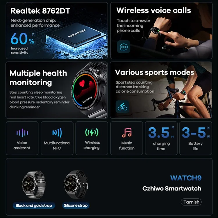 REMAX Watch9 Smartwatch mit Multifunktions-Gesundheitsüberwachung und Sportarmband mit drahtlosen Sprachgesprächen - Metallarmband