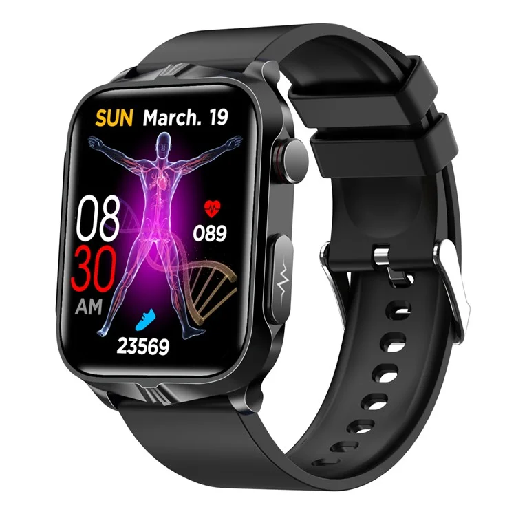 Tk11p 1,83-дюймовый Сенсорный Экран Smart Watch Electrotherapy+bracelet Ecg Health Monitor, Силиконовый Ремешок - Черный