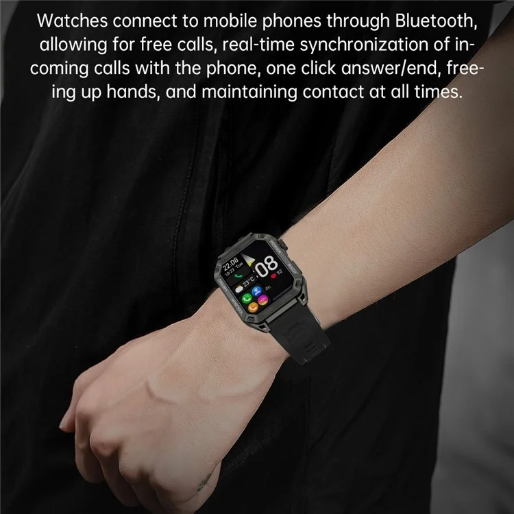 A33 Bluetooth-Anruf-Smartwatch IP67 wasserdicht Herzfrequenz-Blutdrucküberwachung Sportsmartwatch - Schwarz