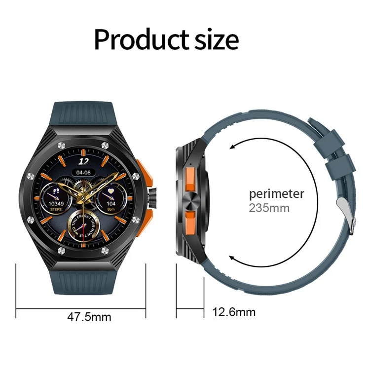 HT8 1,46 Zoll Health Monitoring Smart Watch mit Encoder Bluetooth Call IP67 Wasserdicht Smartwatch - Schwarz