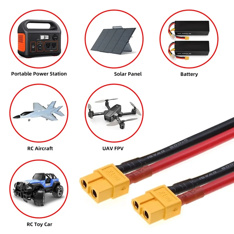 Удлинительный кабель с разъемами XT60 PW-052-FF, 12AWG, длина 0,5 м, женский-женский, для аккумуляторов и станций питания