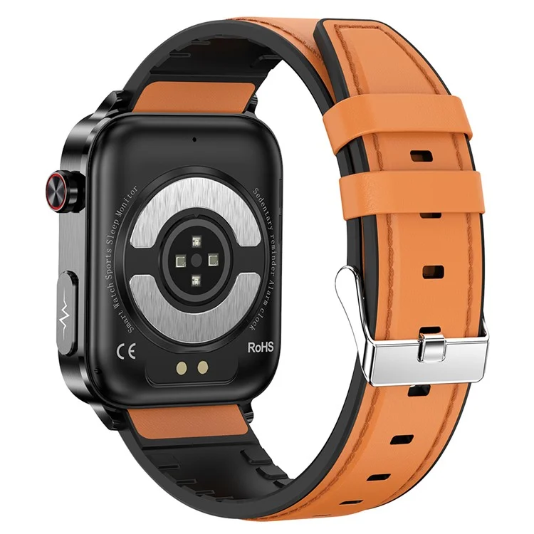 TK15 1.96" Smart Watch Bluetooth-compatible Call ECG Heart Rate Temperature Monitoring Sports Bracelet with Pedometer, Leather Strap - Brown