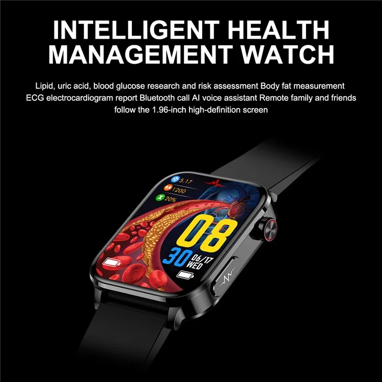 TK15 1.96" Smart Watch Bluetooth-compatible Call ECG Heart Rate Temperature Monitoring Sports Bracelet with Pedometer, Leather Strap - Brown