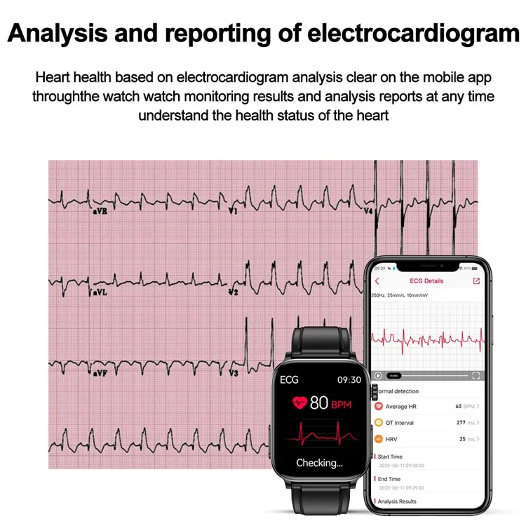 TK15 1.96" Smart Watch Bluetooth-compatible Call ECG Heart Rate Temperature Monitoring Sports Bracelet with Pedometer, Leather Strap - Brown