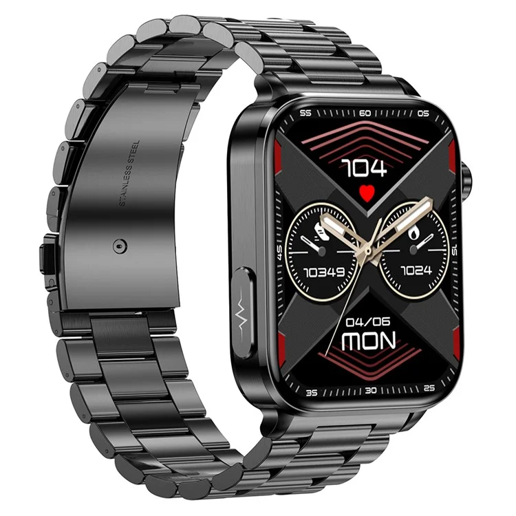 TK15 1,96 "" ECG Bluetooth Call Bracelet Bracelet Gédomètre Sports Watch Avec Surveillance de la Température de la Fréquence Cardiaque, Sangle en Acier