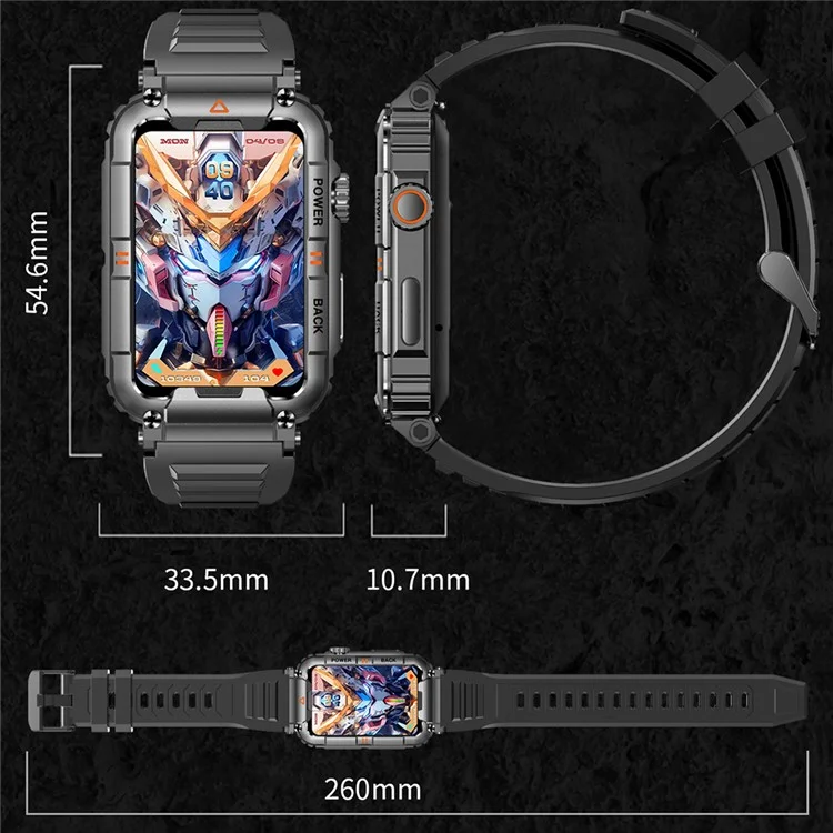 Relógio Inteligente KR88 IP67 à Prova d'Água, Rastreador de Fitness, Pulseira, Monitor de Frequência Cardíaca e Oxigênio no Sangue, Monitoramento do Sono - Preto