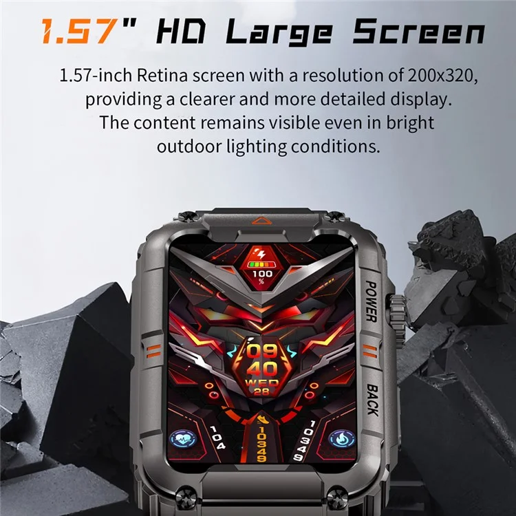 Relógio Inteligente KR88 IP67 à Prova d'Água, Rastreador de Fitness, Pulseira, Monitor de Frequência Cardíaca e Oxigênio no Sangue, Monitoramento do Sono - Preto