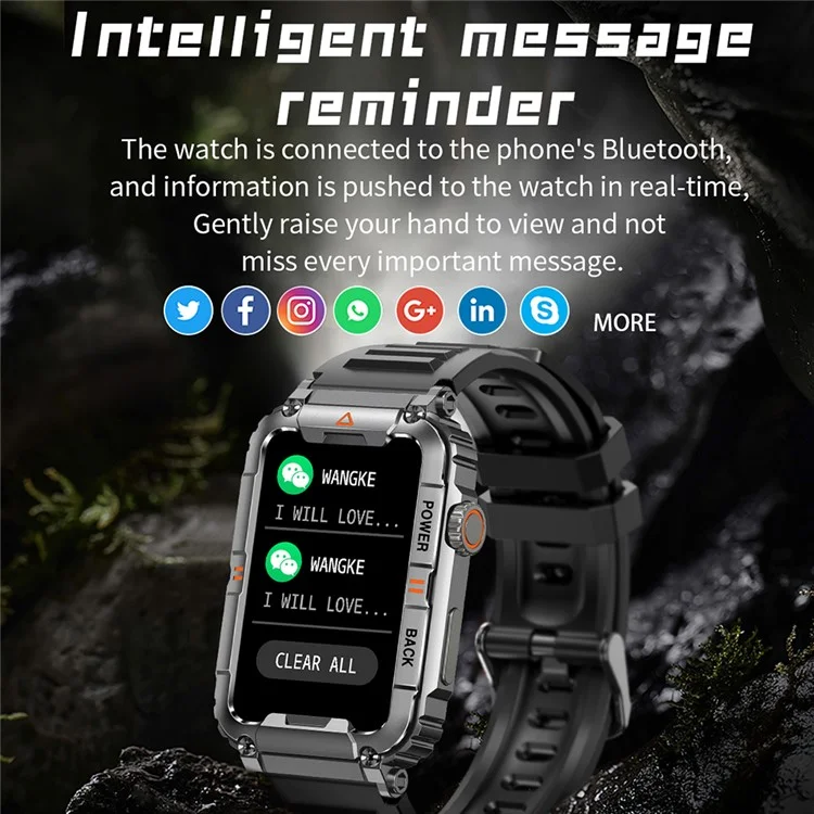 Relógio Inteligente KR88 IP67 à Prova d'Água, Rastreador de Fitness, Pulseira, Monitor de Frequência Cardíaca e Oxigênio no Sangue, Monitoramento do Sono - Preto