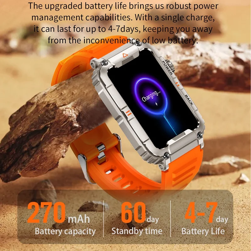 KR88 Smart Watch IP67 Waterproof Fitness Tracker Bracelet Heart Rate Blood Oxygen Monitor Sleep Tracking - Orange