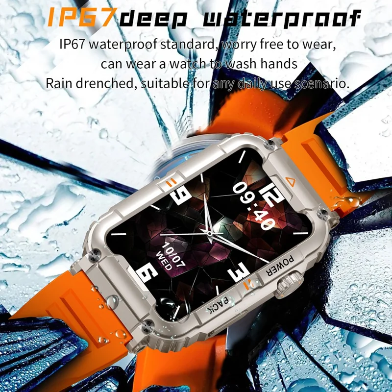 KR88 Smart Watch IP67 Waterproof Fitness Tracker Bracelet Heart Rate Blood Oxygen Monitor Sleep Tracking - Orange