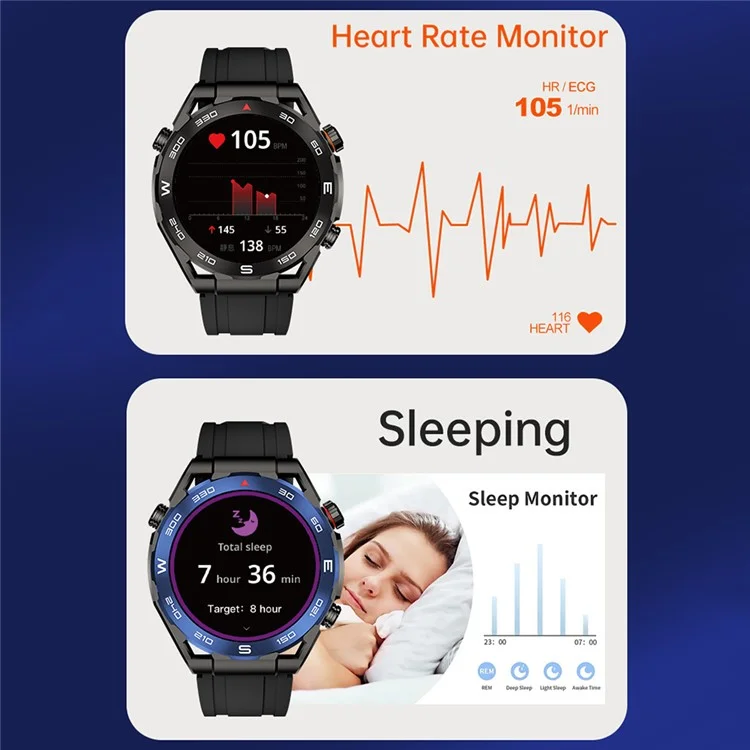 Großpackungskauf AM13 Runder Bildschirm 1,43 Zoll AMOLED Smartwatch Outdoor-Sport Bluetooth-Sprech-Fitness-Armband - Schwarz / Blau