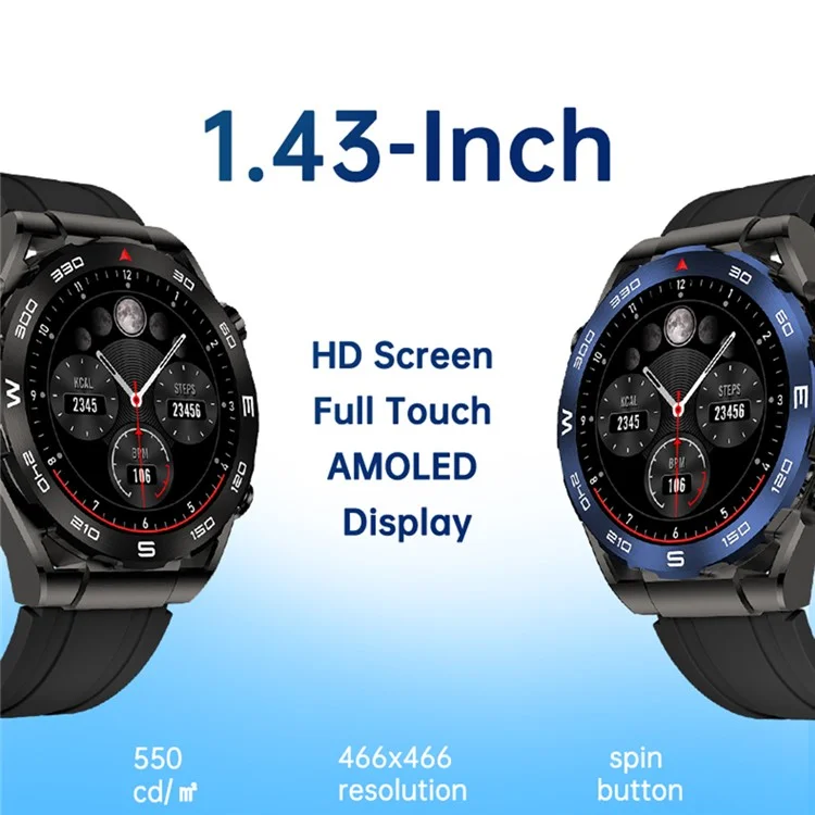 Großpackungskauf AM13 Runder Bildschirm 1,43 Zoll AMOLED Smartwatch Outdoor-Sport Bluetooth-Sprech-Fitness-Armband - Schwarz / Blau