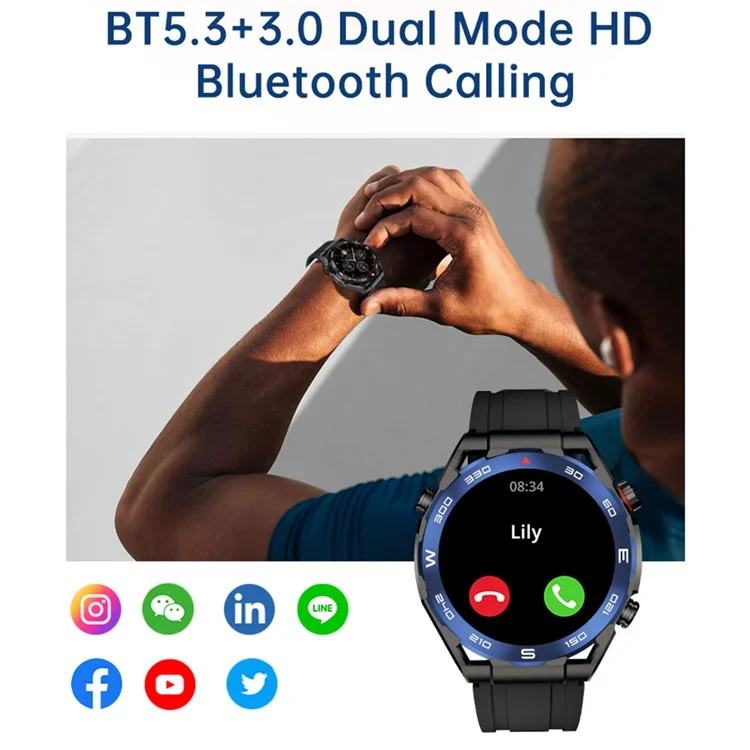 Großpackungskauf AM13 Runder Bildschirm 1,43 Zoll AMOLED Smartwatch Outdoor-Sport Bluetooth-Sprech-Fitness-Armband - Schwarz / Blau