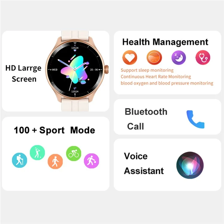 Acquisto all'ingrosso R21 1.45 '' Smartwatch con schermo touch TFT 100+ Sport Attività Fitness Tracker Bluetooth Rispondi alle chiamate - Rose Gold