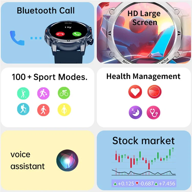 Bulk Buy R19 Bluetooth-Call-Smartwatch 1.39'' TFT-Touchscreen Fitness-Tracker mit Schlaf-Herzfrequenzmonitor - Silber / Silbernes Armband