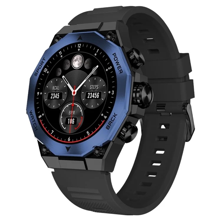 Bulk Buy AM18 Bluetooth Anrufruf Uhr 1,43" AMOLED Rund Bildschirm Gesundheitsüberwachung Sport Armband - Schwarz+Blau