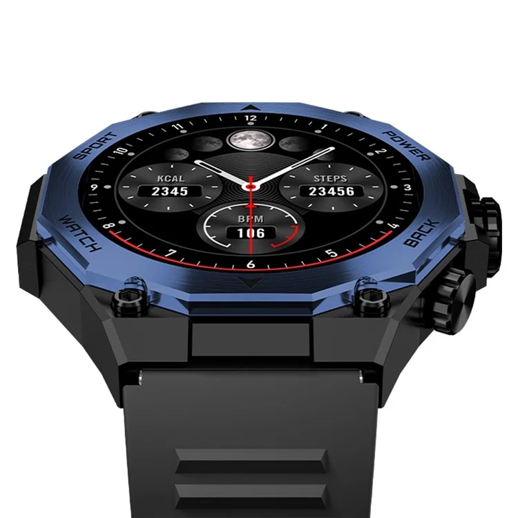 Bulk Buy AM18 Bluetooth Anrufruf Uhr 1,43" AMOLED Rund Bildschirm Gesundheitsüberwachung Sport Armband - Schwarz+Blau