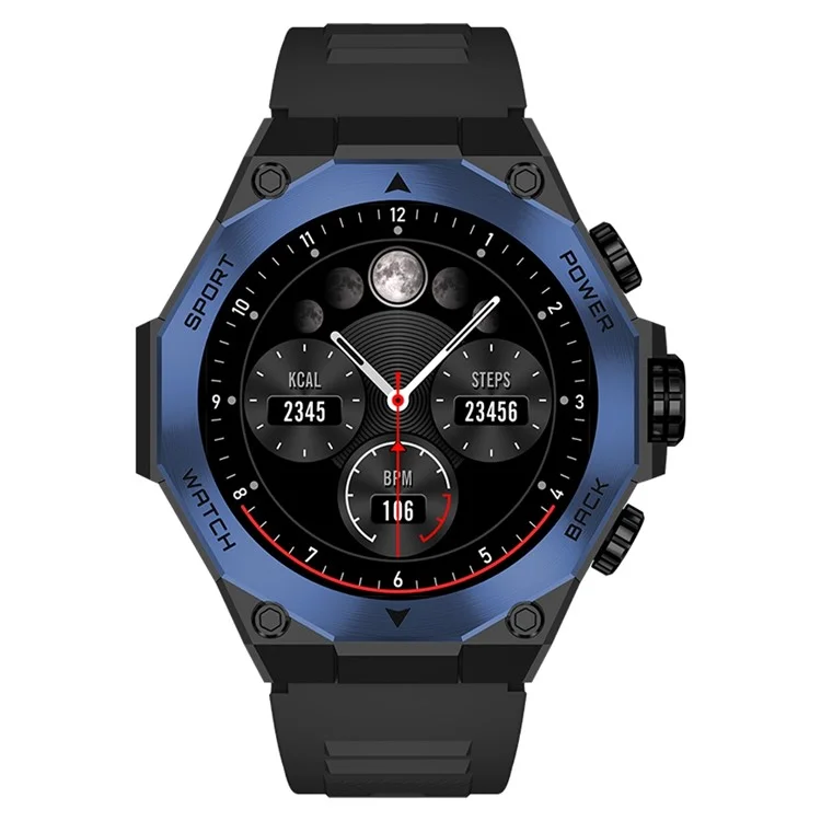 Bulk Buy AM18 Bluetooth Anrufruf Uhr 1,43" AMOLED Rund Bildschirm Gesundheitsüberwachung Sport Armband - Schwarz+Blau