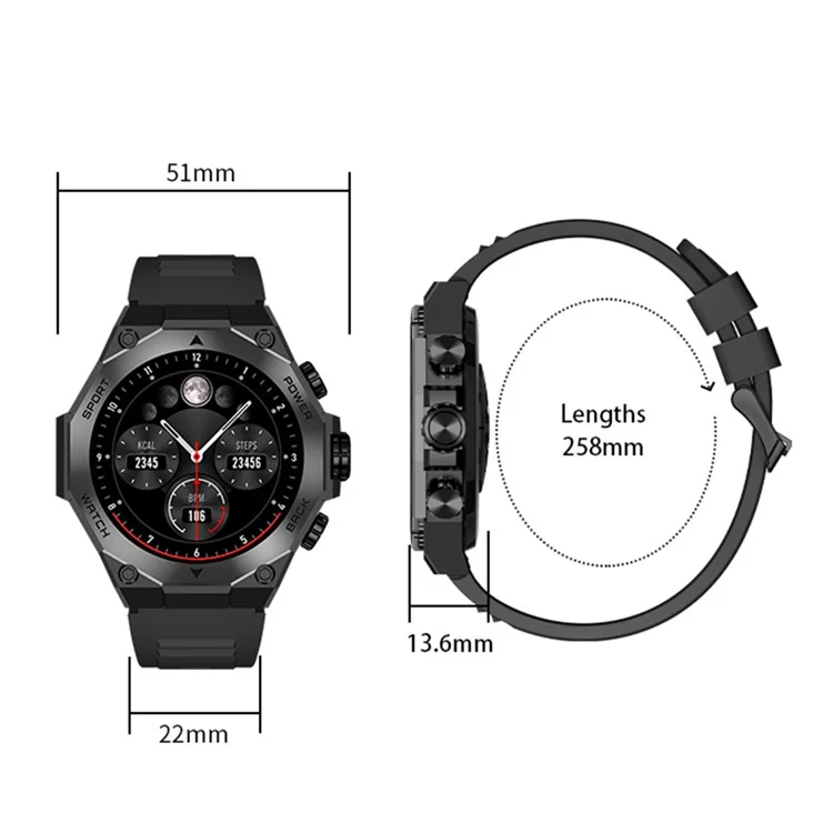 Bulk Buy AM18 Bluetooth Anrufruf Uhr 1,43" AMOLED Rund Bildschirm Gesundheitsüberwachung Sport Armband - Schwarz+Blau