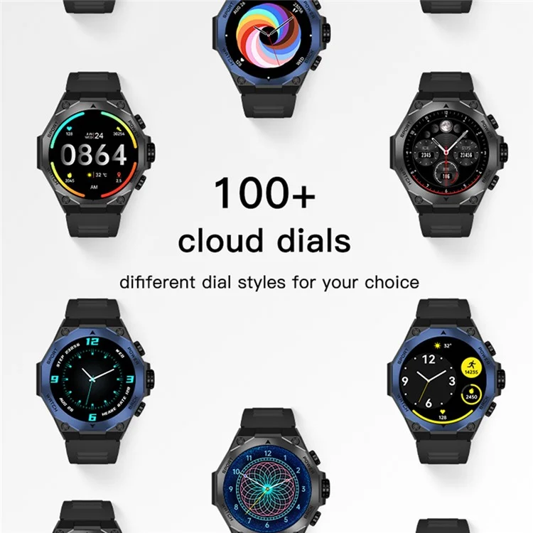 Bulk Buy AM18 Bluetooth Anrufruf Uhr 1,43" AMOLED Rund Bildschirm Gesundheitsüberwachung Sport Armband - Schwarz+Blau