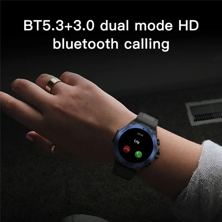 Bulk Buy AM18 Bluetooth Anrufruf Uhr 1,43" AMOLED Rund Bildschirm Gesundheitsüberwachung Sport Armband - Schwarz+Blau
