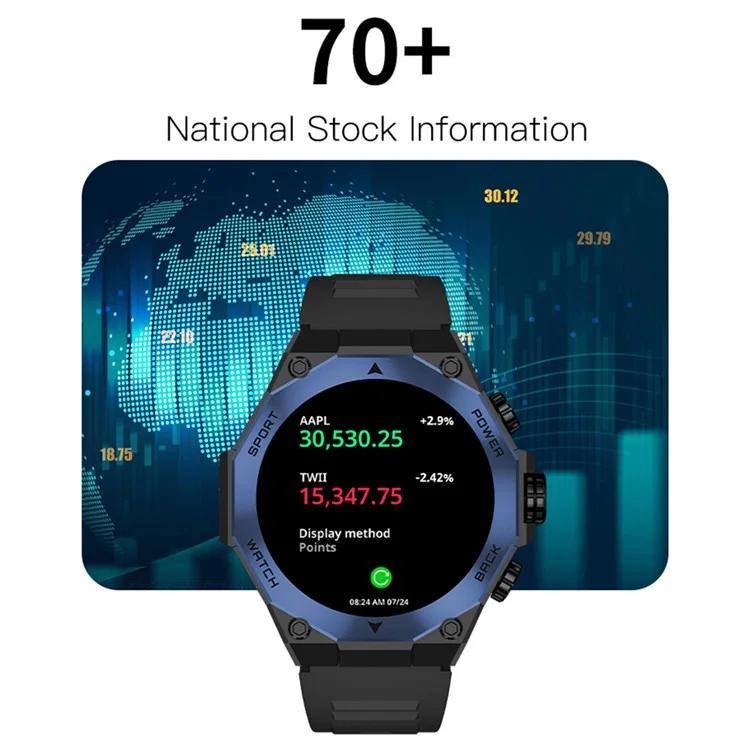 Bulk Buy AM18 Bluetooth Anrufruf Uhr 1,43" AMOLED Rund Bildschirm Gesundheitsüberwachung Sport Armband - Schwarz+Blau