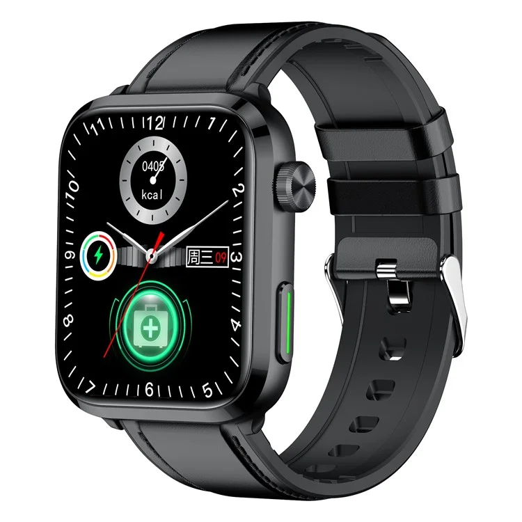 F220 1.91 '' HD Full Touch Fitness Tracker Orologio di Glicemia Non Invasiva Con Lipidi Nel Sangue di Acido Urico Monitor di Temperatura - Nero / Cinturino in Pelle