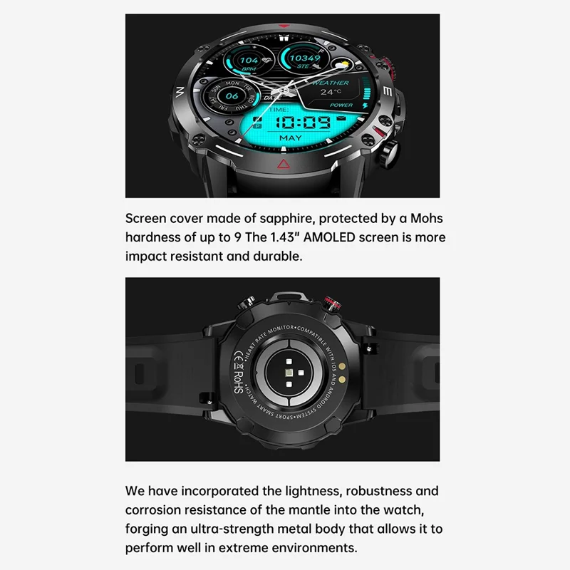 HK87 Smart Watch Support Bluetooth-compatible Call 1.43-Inch AMOLED Screen Intelligent Sleeping Status Monitor Watch - Silver