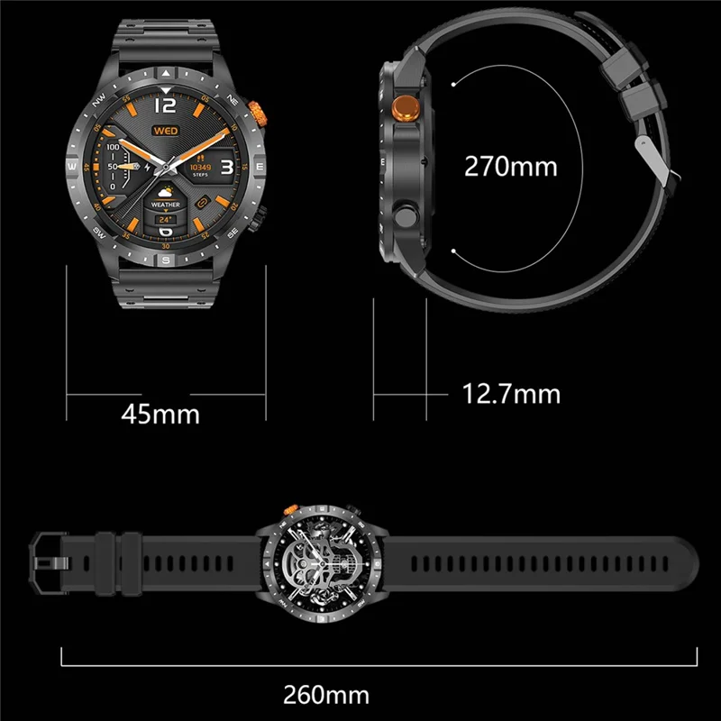 AK57 Health Monitor Bluetooth-compatible Call Smart Watch Waterproof Sports Bracelet, Silicone Strap - Orange
