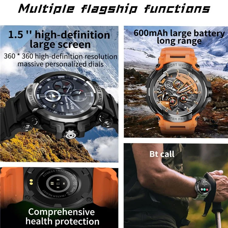 Relógio Inteligente à Prova d'Água IP68 T90 Rastreador de Fitness com Bluetooth Call Sports Watch Monitor de Frequência Cardíaca/Sono - Preto