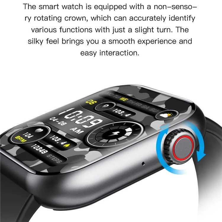 Bracelet connecté Bluetooth à écran carré de 1,91 pouce, moniteur de fréquence cardiaque, noir