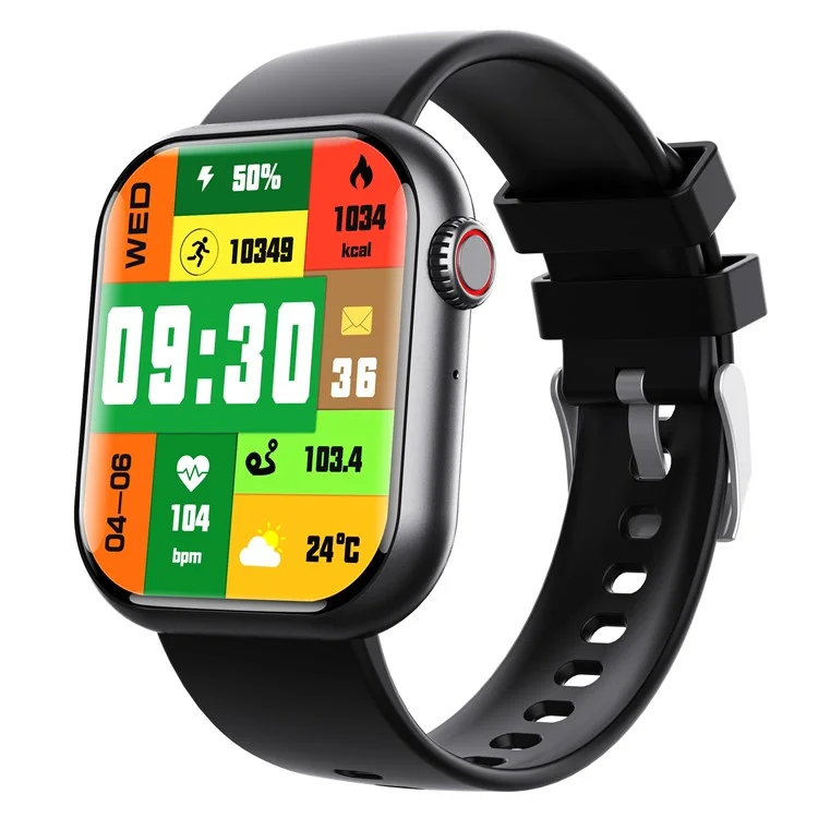 Bracelet connecté Bluetooth à écran carré de 1,91 pouce, moniteur de fréquence cardiaque, noir