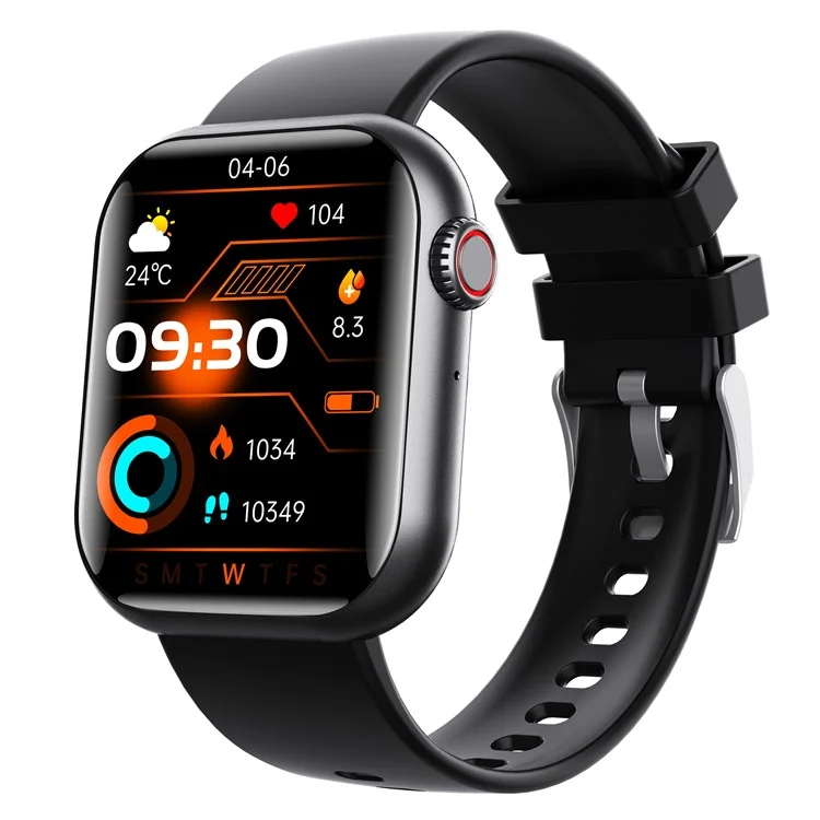 Bracelet connecté Bluetooth à écran carré de 1,91 pouce, moniteur de fréquence cardiaque, noir