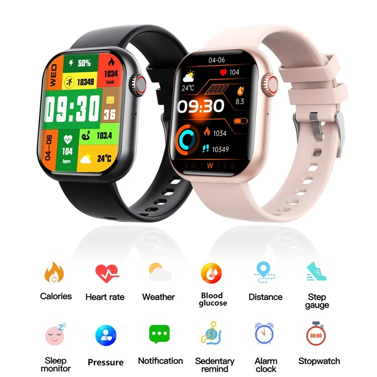 Bracelet connecté Bluetooth à écran carré de 1,91 pouce, moniteur de fréquence cardiaque, noir