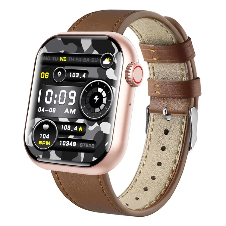 F108 Multiple Sport Modes Bracelet Bluetooth-compatible Call Heart Rate Monitor Smart Watch, Leather Strap - Brown